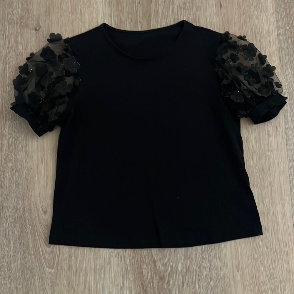 Women’s Black Top with Decorative Puff Sleeves